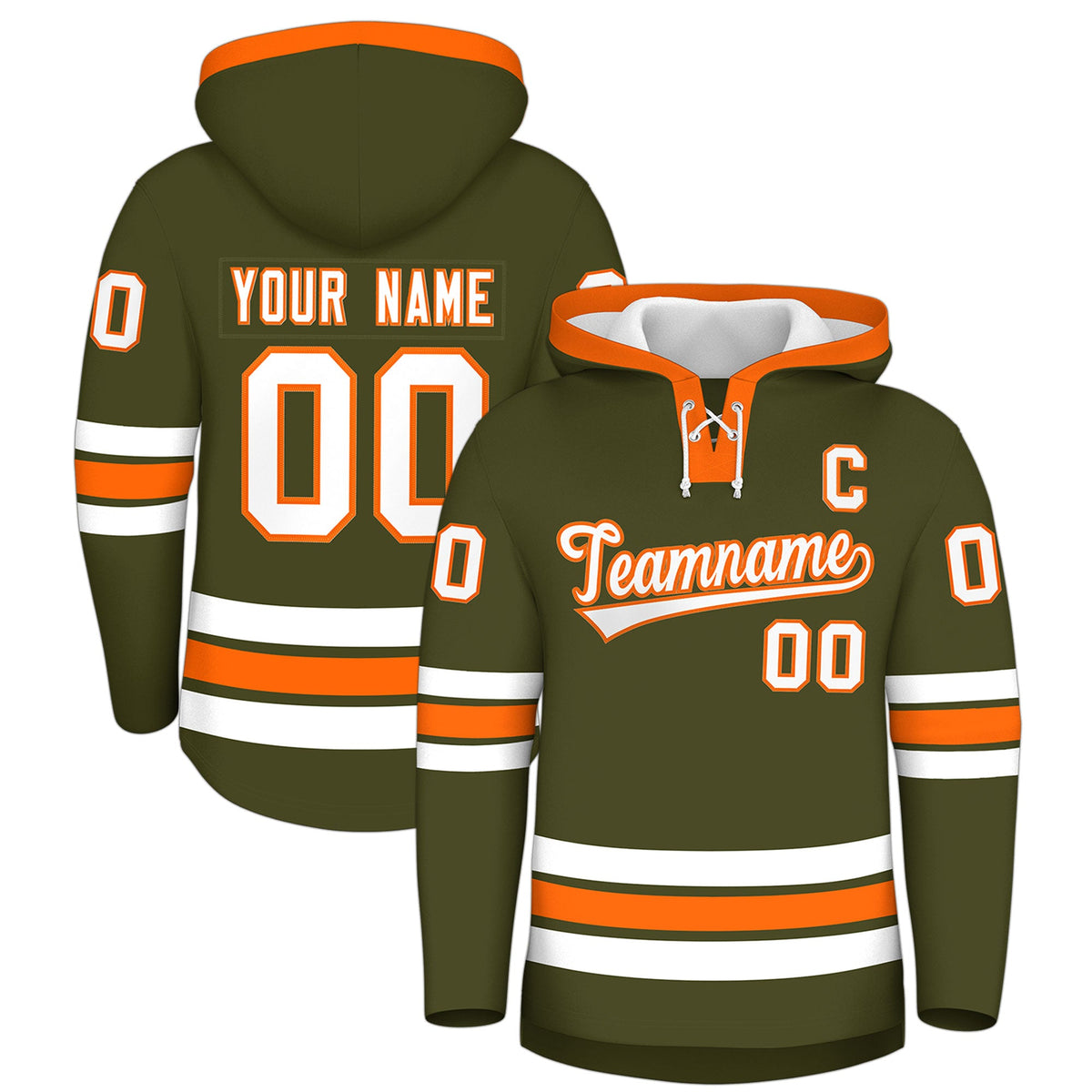 Custom Hockey Hoodie Jersey Olive Orange Classic Style for Men&amp;Youth