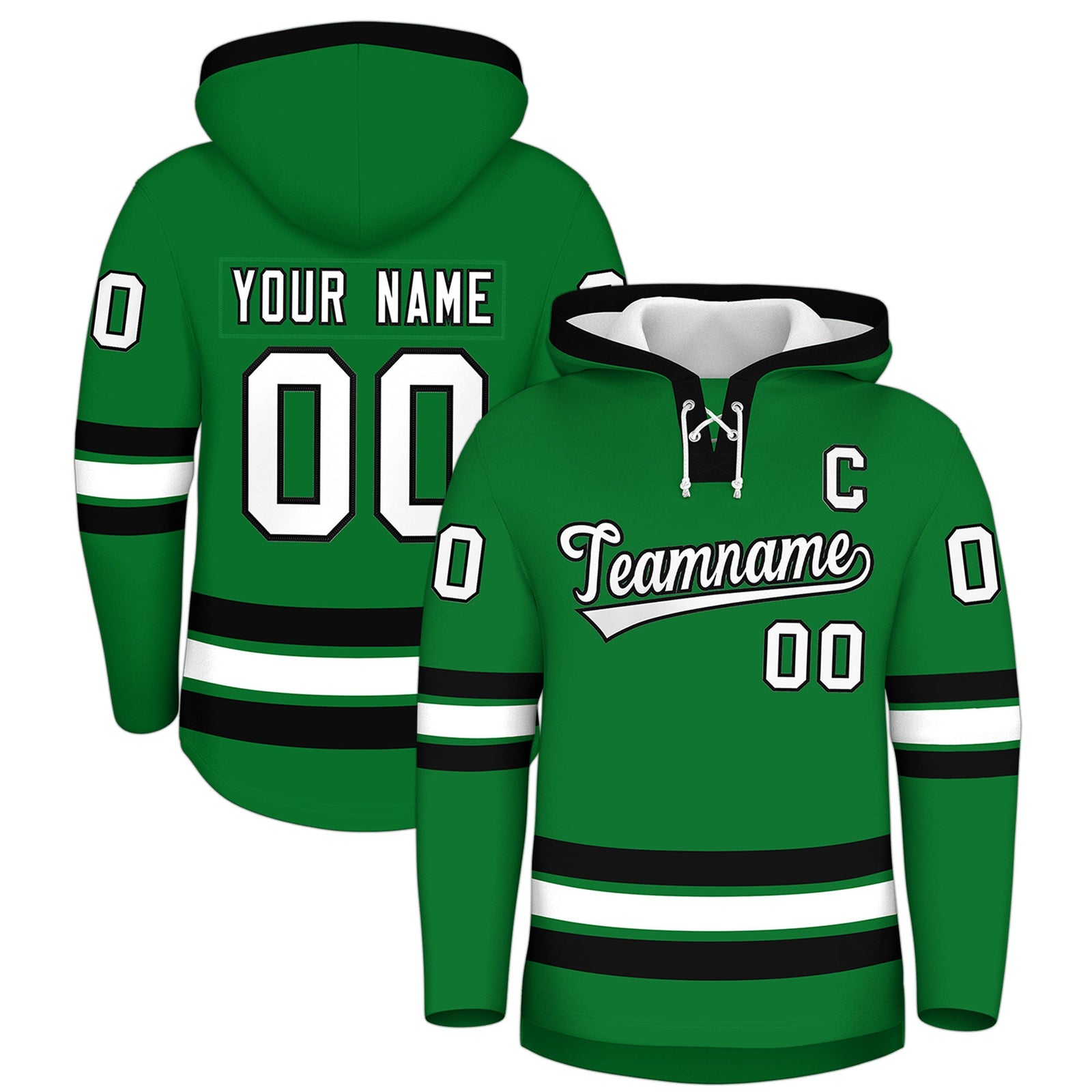 Custom Hockey Hoodie Jersey Kelly Green Black Classic Style for Men&Youth
