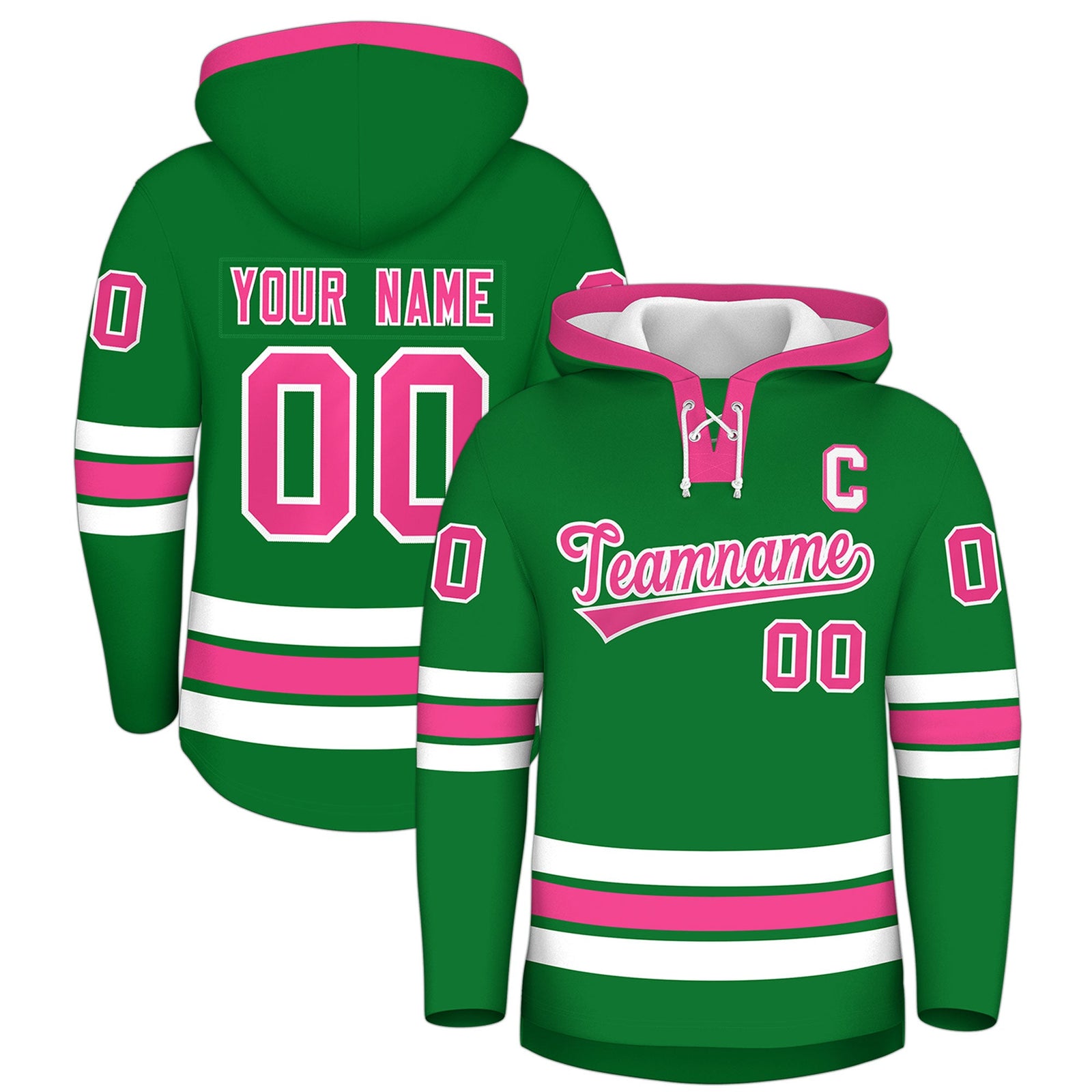 Custom Hockey Hoodie Jersey Kelly Green Pink Classic Style for Men&Youth