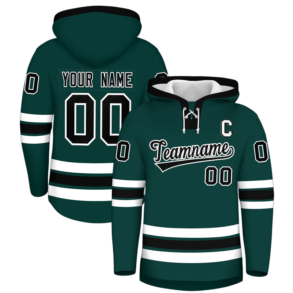 Custom Hockey Hoodie Jersey Midnight Green Black Classic Style Add Name,Number&amp;Logo