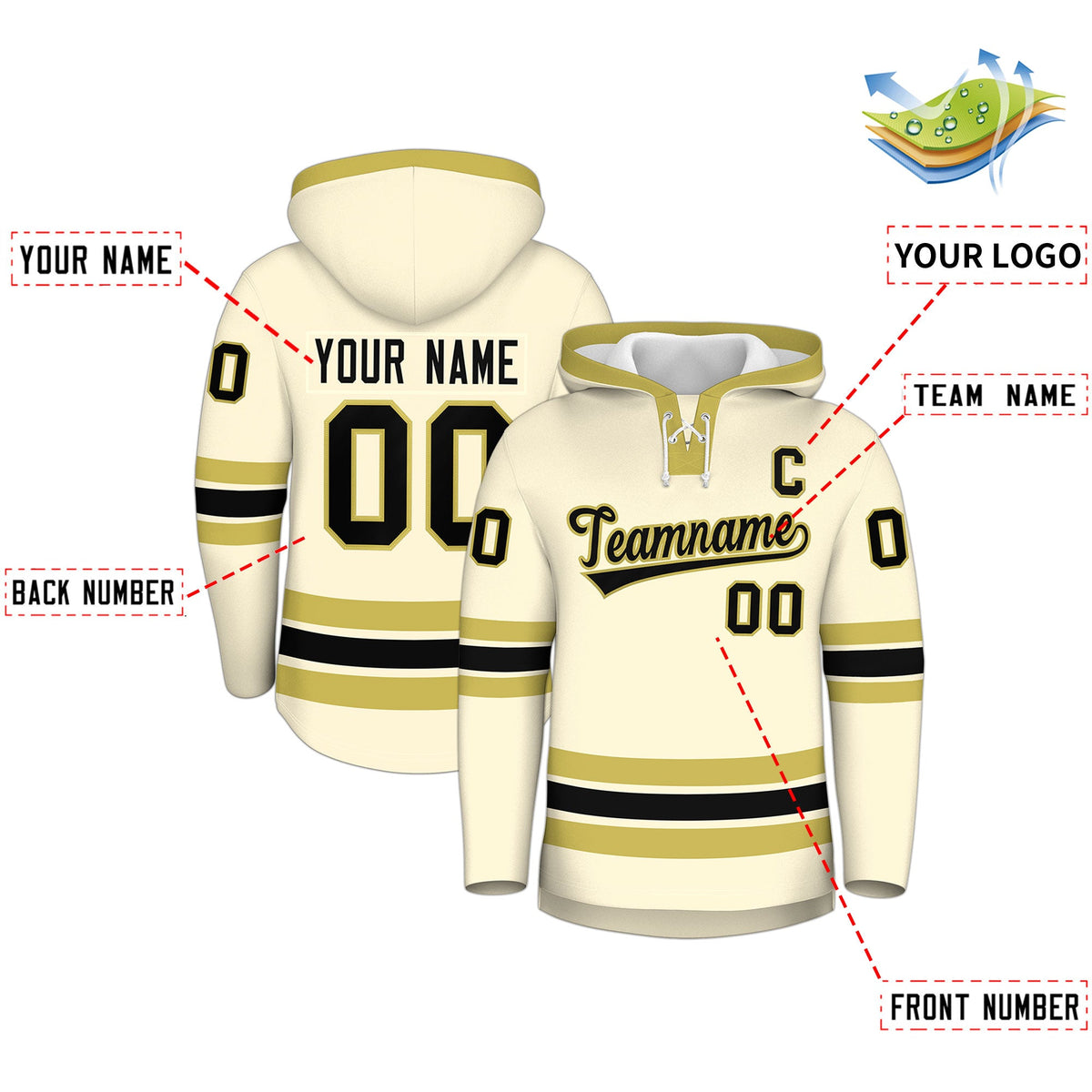 Custom Hockey Hoodie Jersey Cream Old Gold Classic Style for Men&amp;Youth