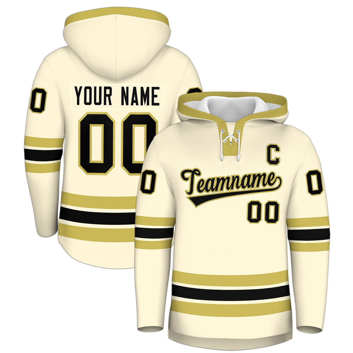Custom Hockey Hoodie Jersey Cream Old Gold Classic Style for Men&amp;Youth