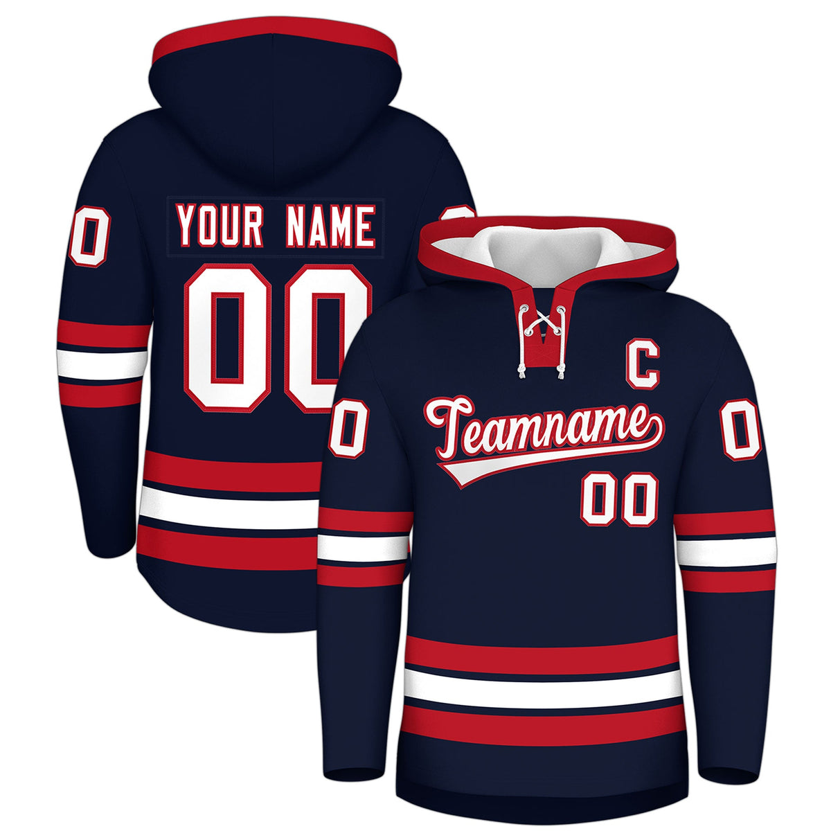 Custom Hockey Hoodie Jersey Navy Red Classic Style for Men&amp;Youth