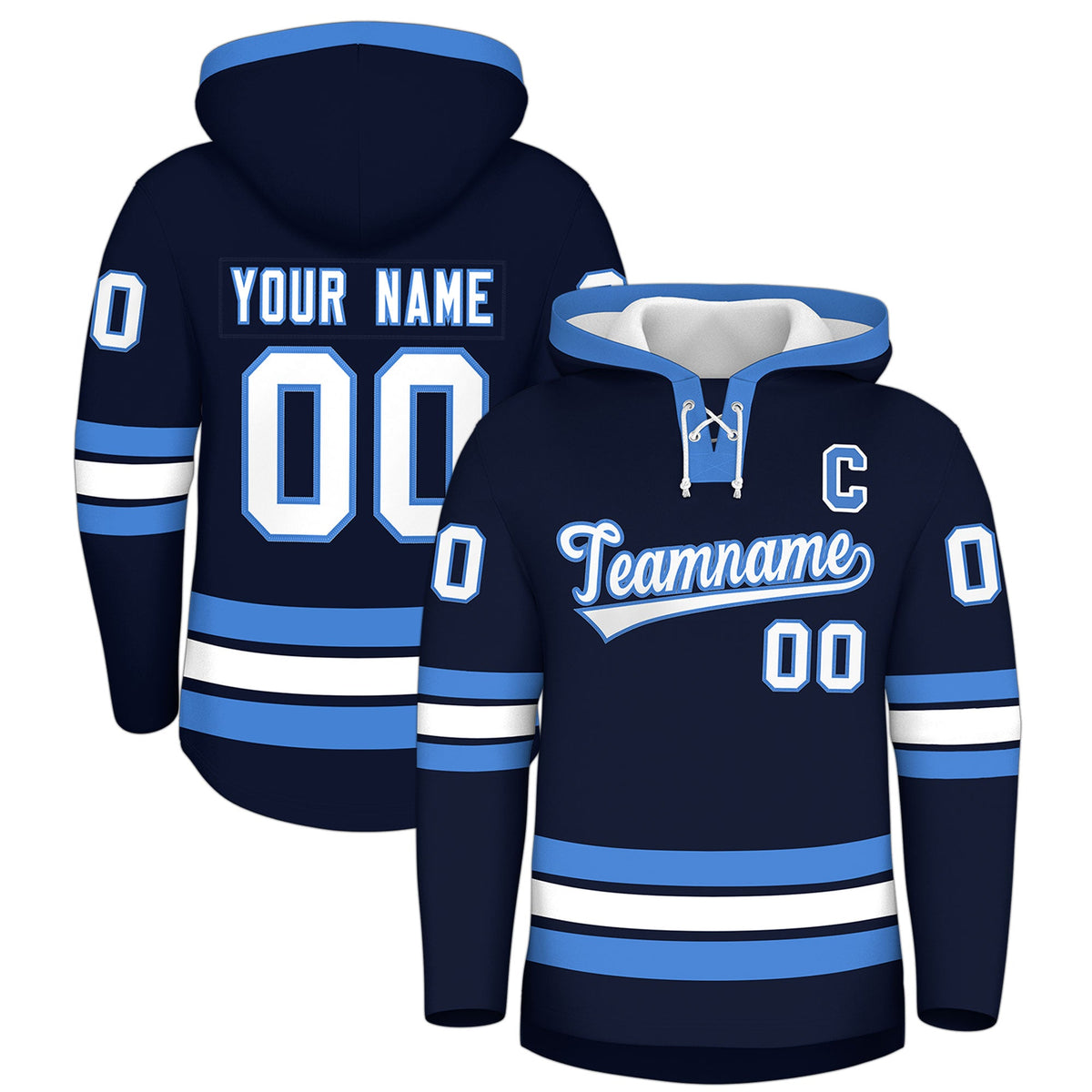 Custom Hockey Hoodie Jersey Navy Powder Blue Classic Style for Men&amp;Youth