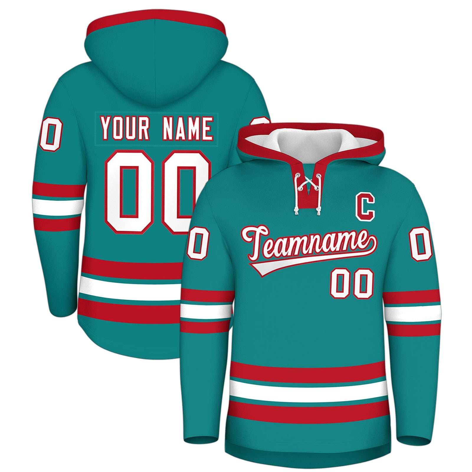 Custom Hockey Hoodie Jersey Teal Red Classic Style for Men&Youth