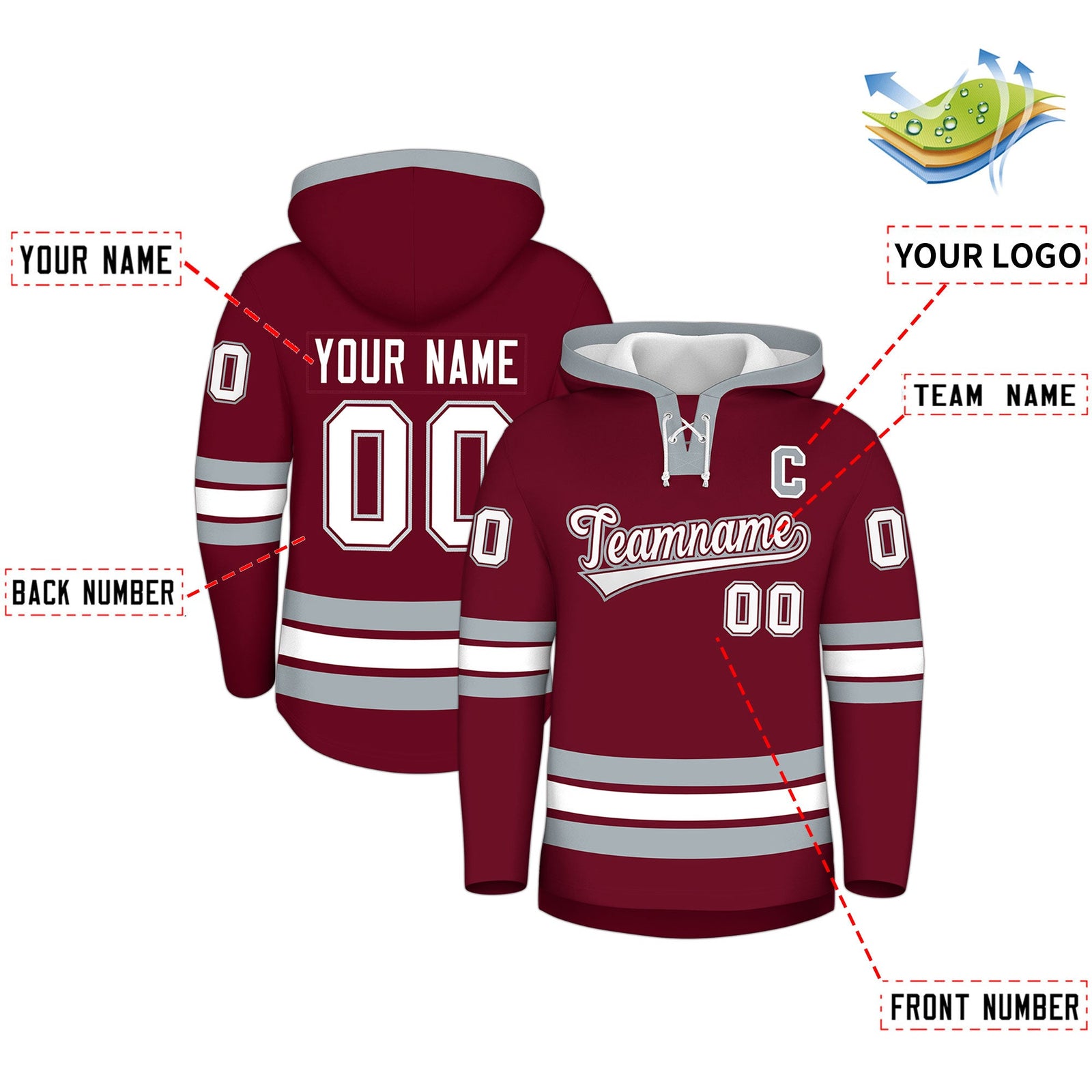 Custom Hockey Hoodie Jersey Crimson Silver Classic Style for Men&Youth