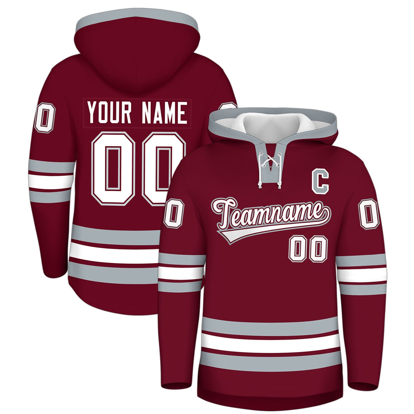 Custom Hockey Hoodie Jersey Crimson Silver Classic Style for Men&Youth