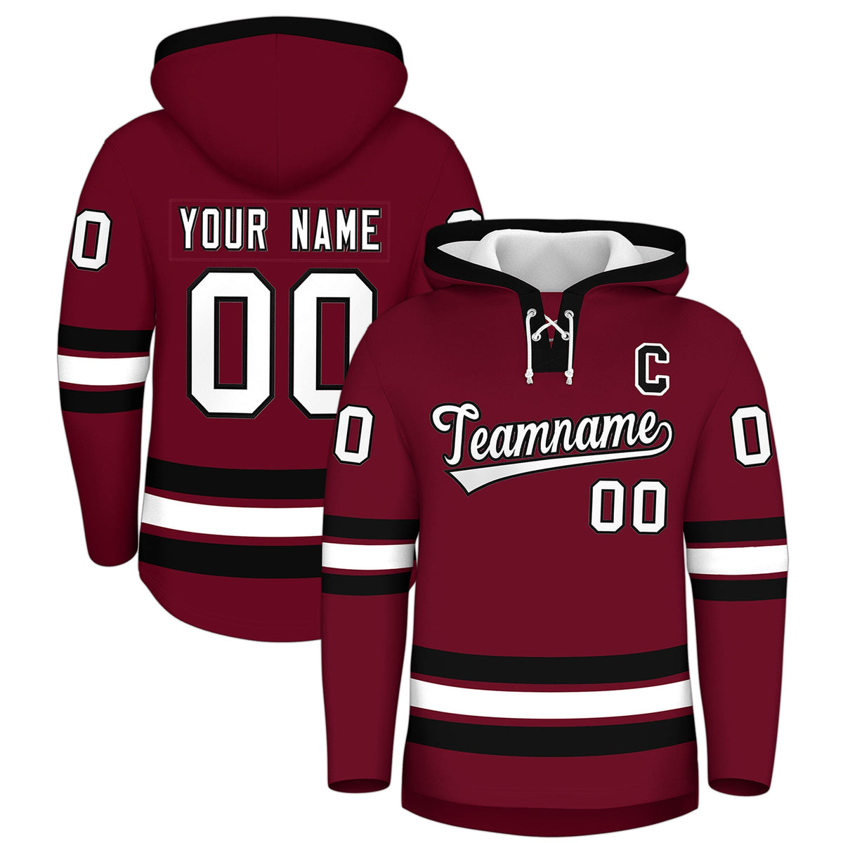Custom Hockey Hoodie Jersey Crimson Black Classic Style Add Name,Number&amp;Logo