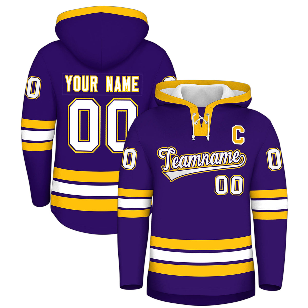 Custom Hockey Hoodie Jersey Purple Gold Classic Style for Men&amp;Youth
