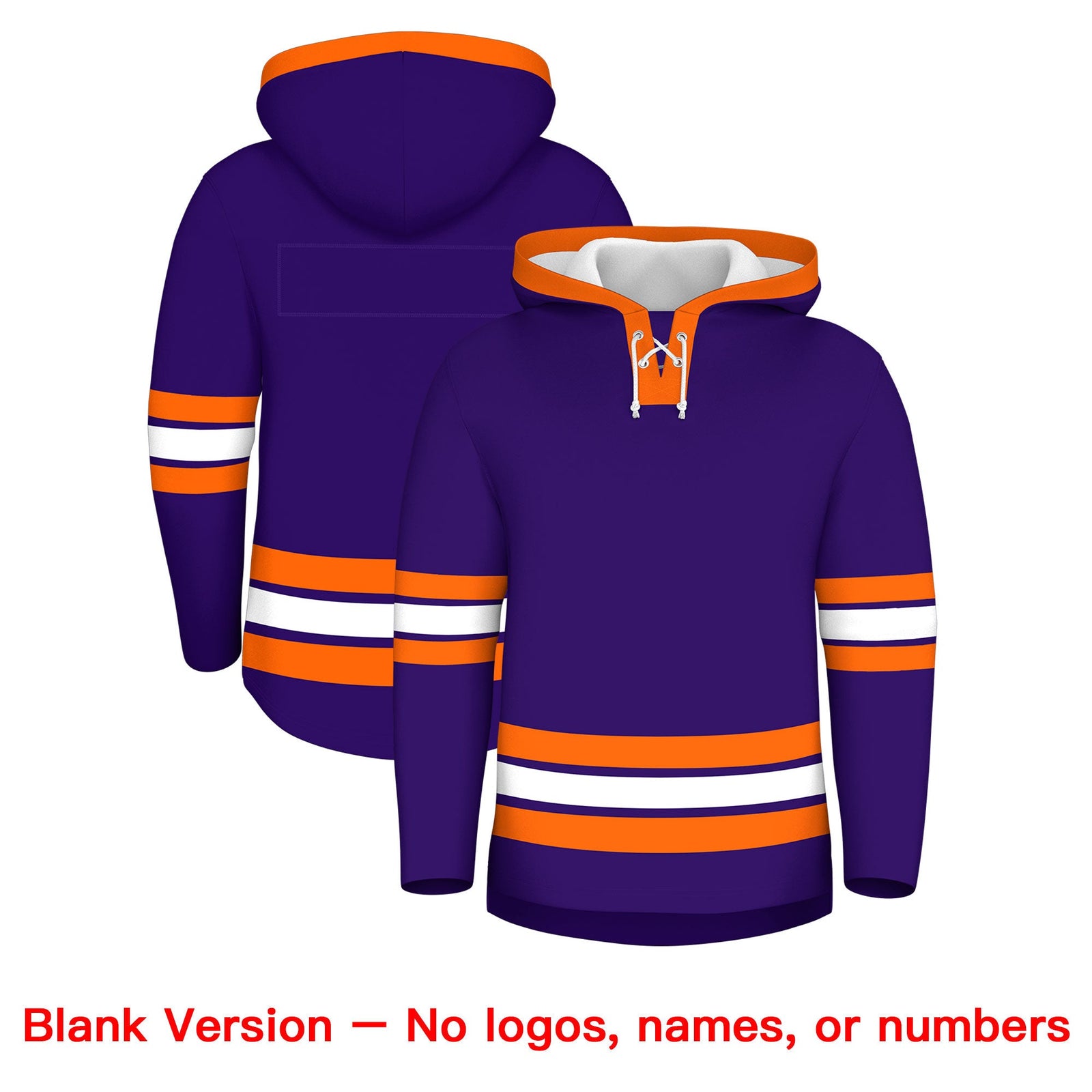 Custom Hockey Hoodie Jersey Purple Orange Classic Style Add Name,Number&Logo