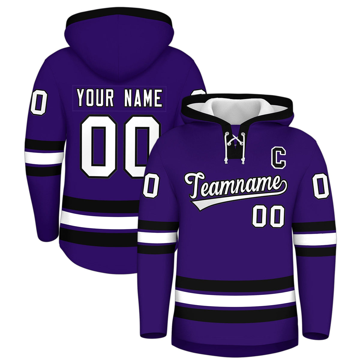 Custom Hockey Hoodie Jersey Purple Black Classic Style Add Name,Number&amp;Logo