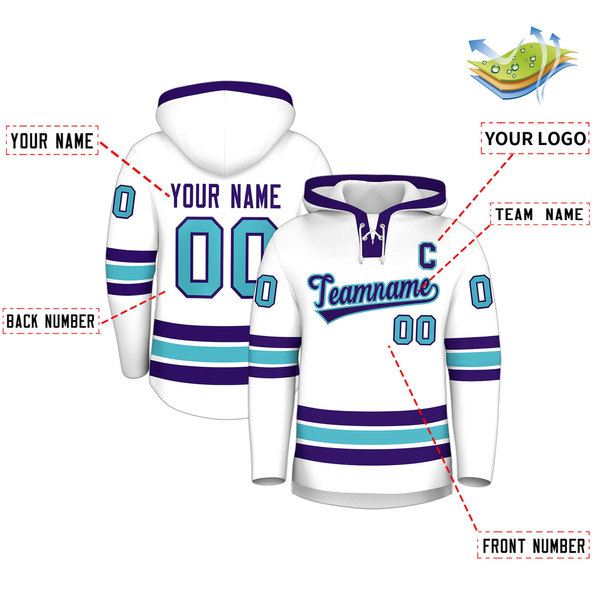 Custom Hockey Hoodie Jersey White Purple Classic Style for Men&amp;Youth