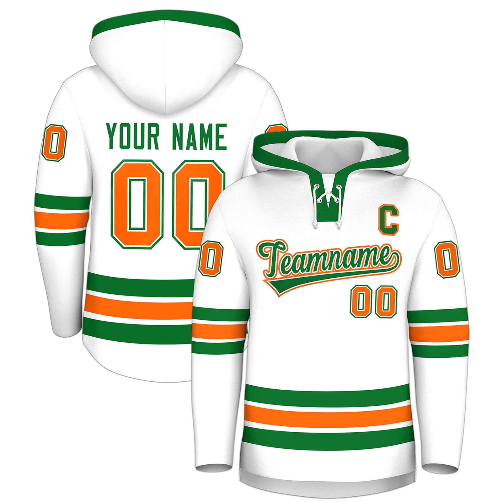 Custom Hockey Hoodie Jersey White Kelly Green Classic Style for Men&Youth