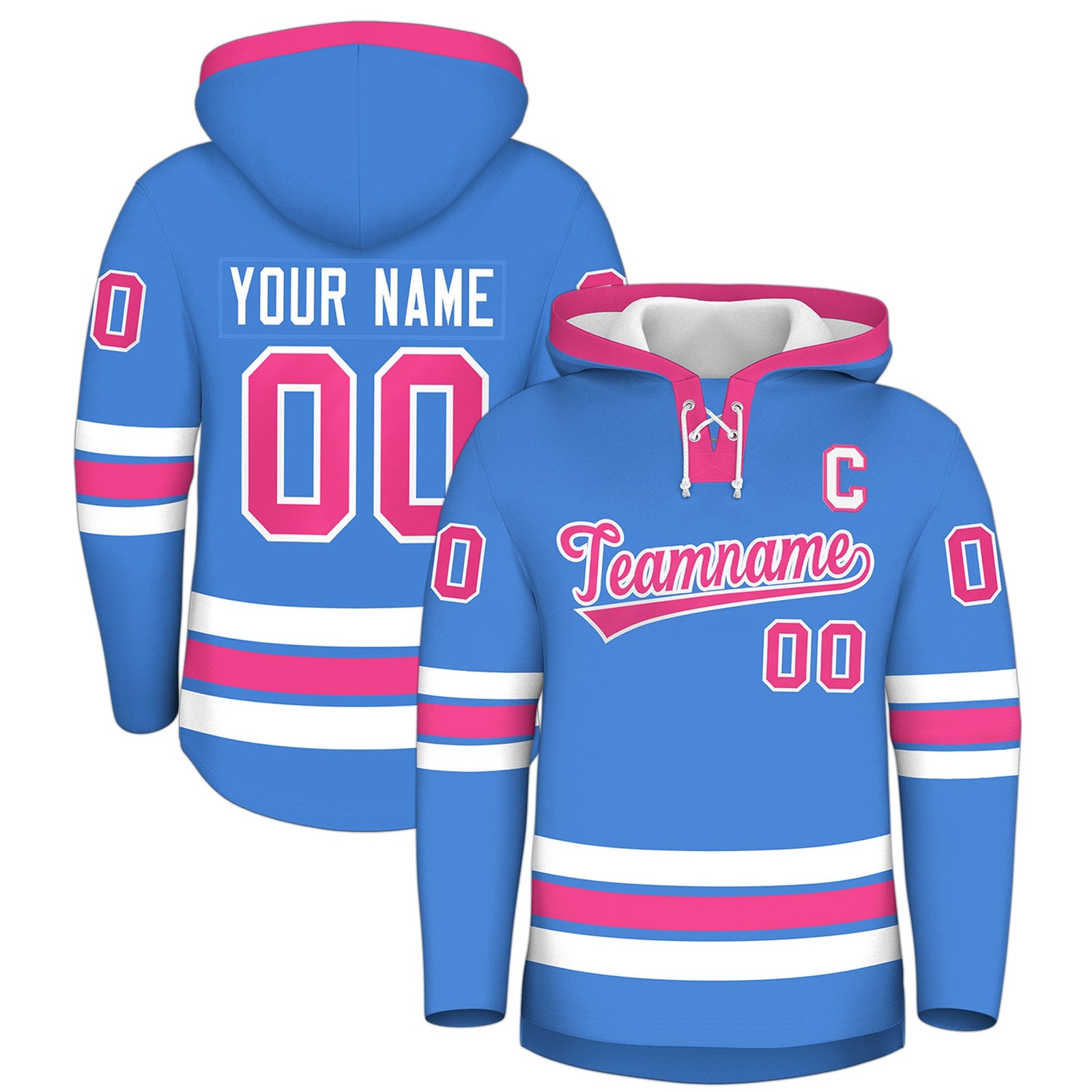 Custom Hockey Hoodie Jersey Powder Blue Pink Classic Style for Men&Youth