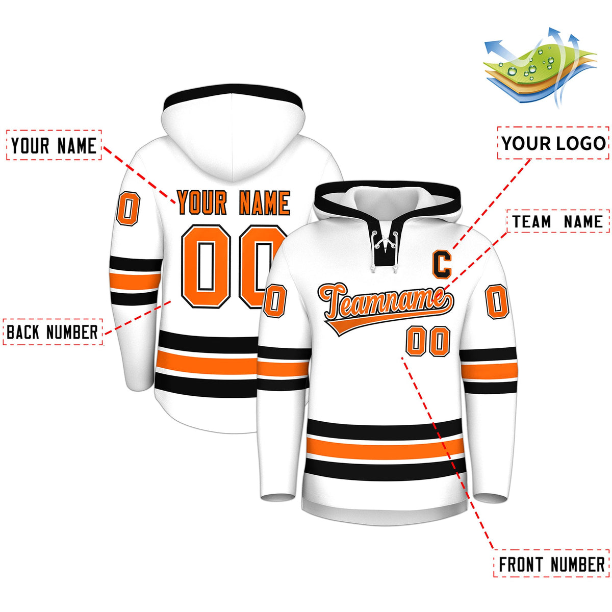 Custom Hockey Hoodie Jersey White Black Classic Style for Men&amp;Youth