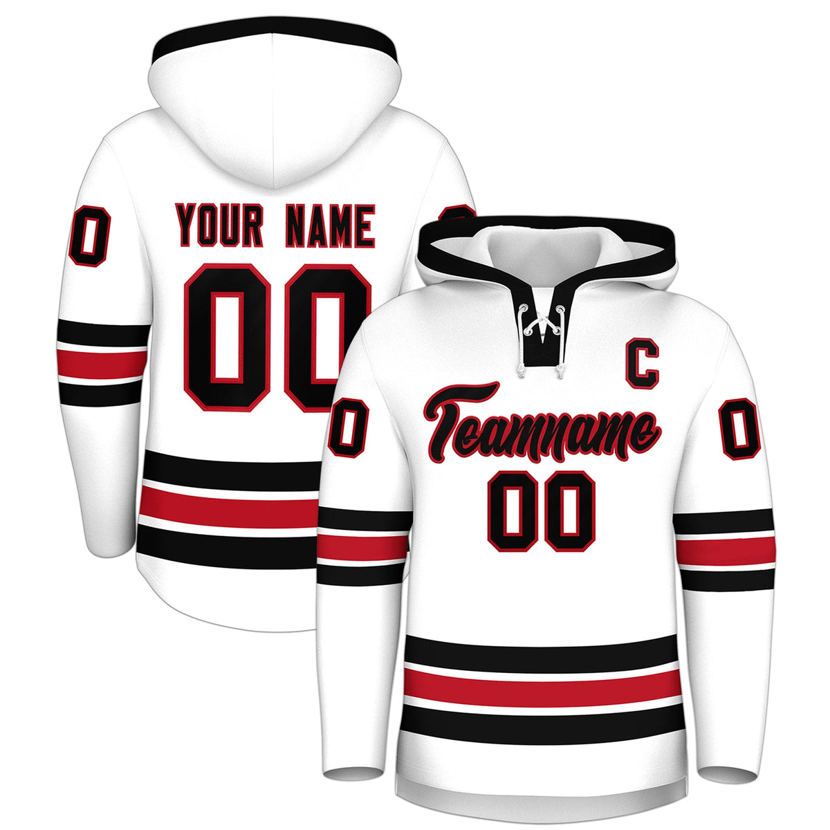 Custom Hockey Hoodie Jersey White Black Classic Style Add Name,Number &amp; Logo