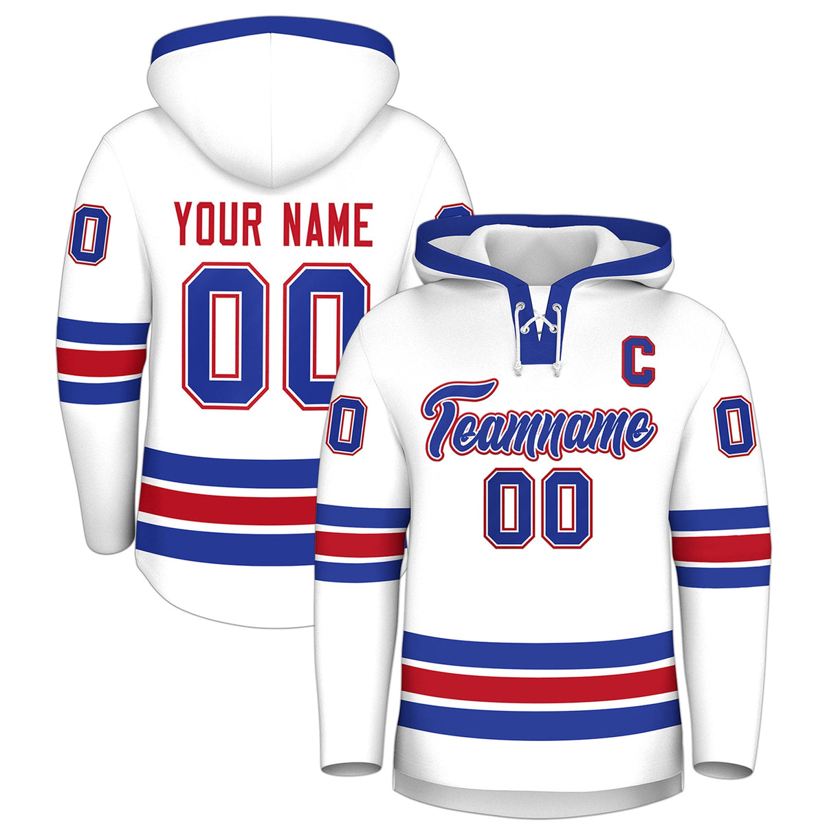 Custom Hockey Hoodie Jersey White Royal Blue Classic Style for Men&amp;Youth