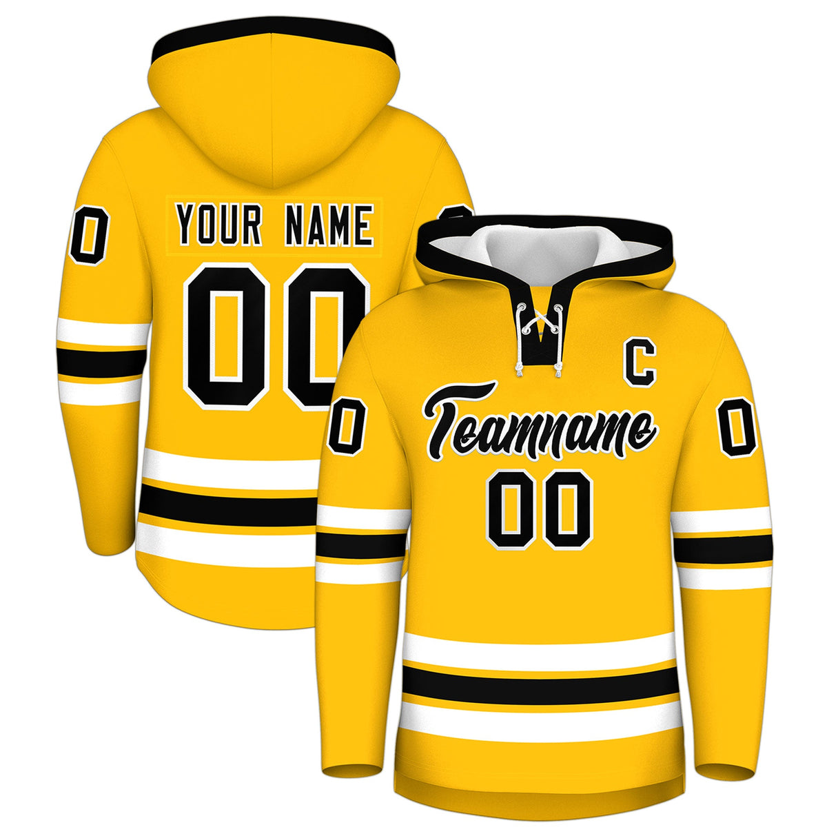 Custom Hockey Hoodie Jersey Gold Black Classic Style Add Name,Number &amp; Logo