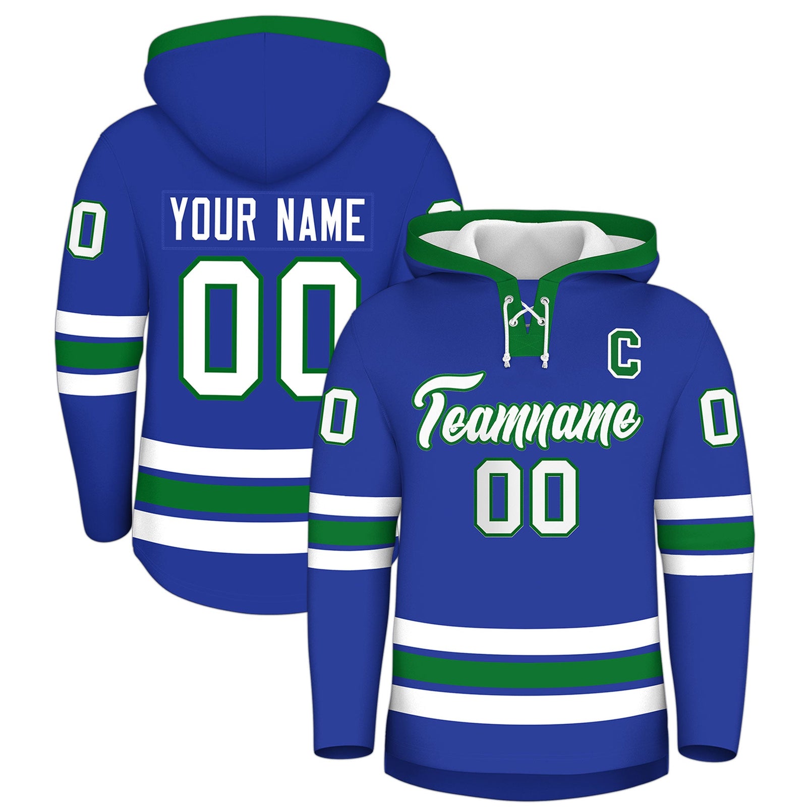 Custom Hockey Hoodie Jersey Royal Blue Kelly Green Classic Style for Men&Youth