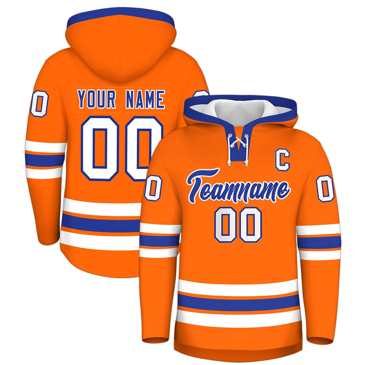 Custom Hockey Hoodie Jersey Orange Royal Blue Classic Style for Men&amp;Youth