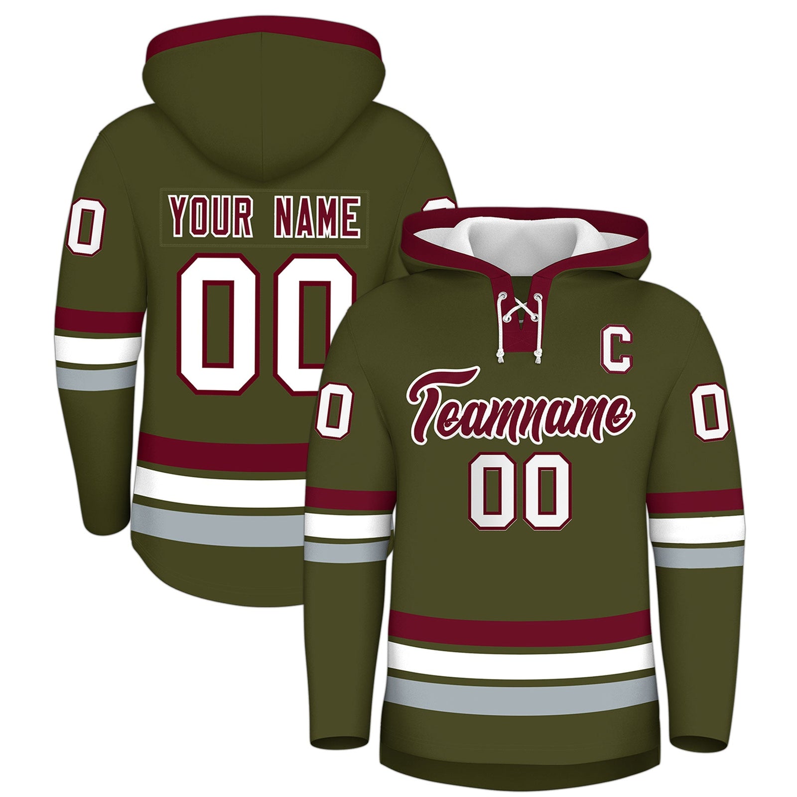 Custom Hockey Hoodie Jersey Olive Crimson Classic Style Add Name,Number&Logo
