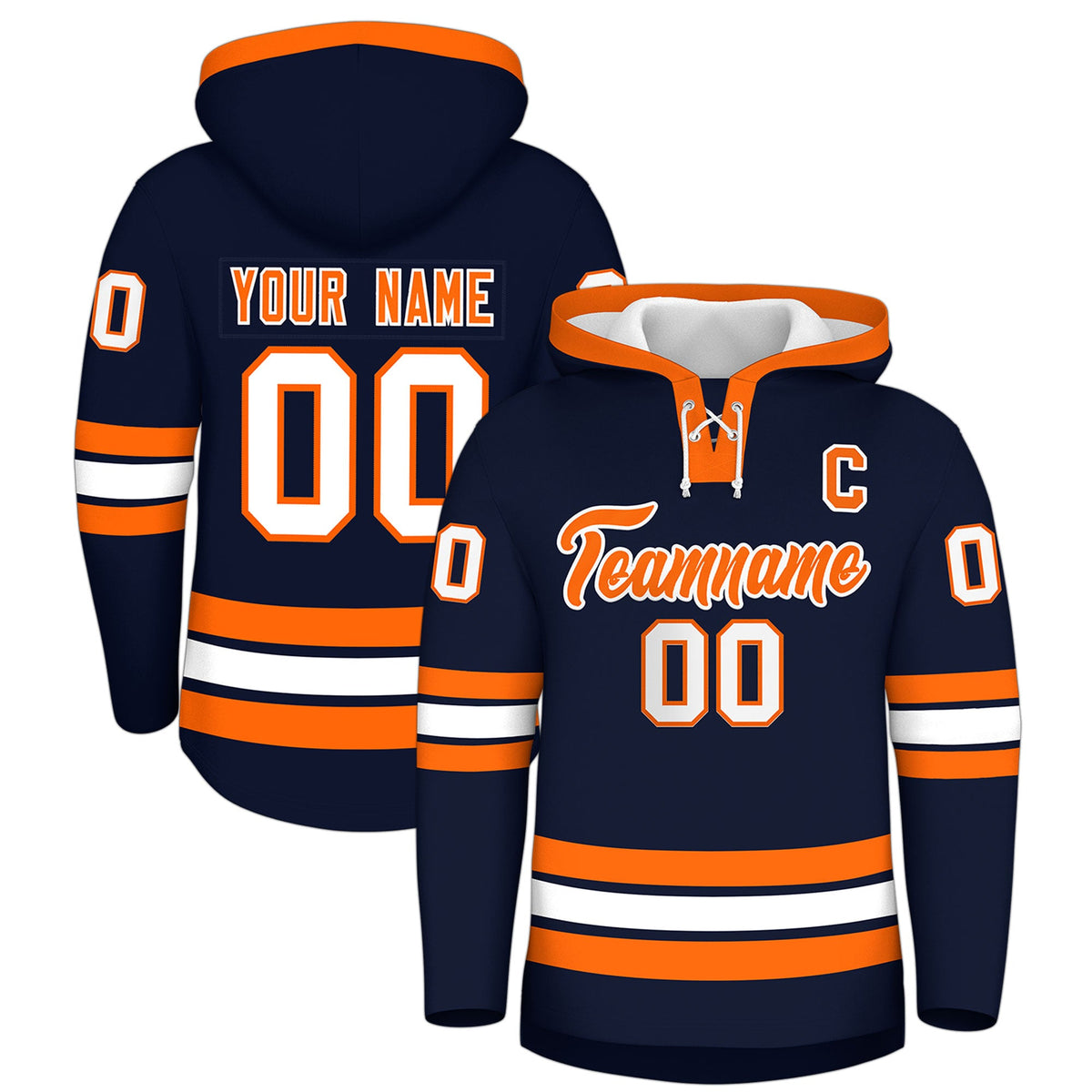 Custom Hockey Hoodie Jersey Navy Orange Classic Style for Men&amp;Youth