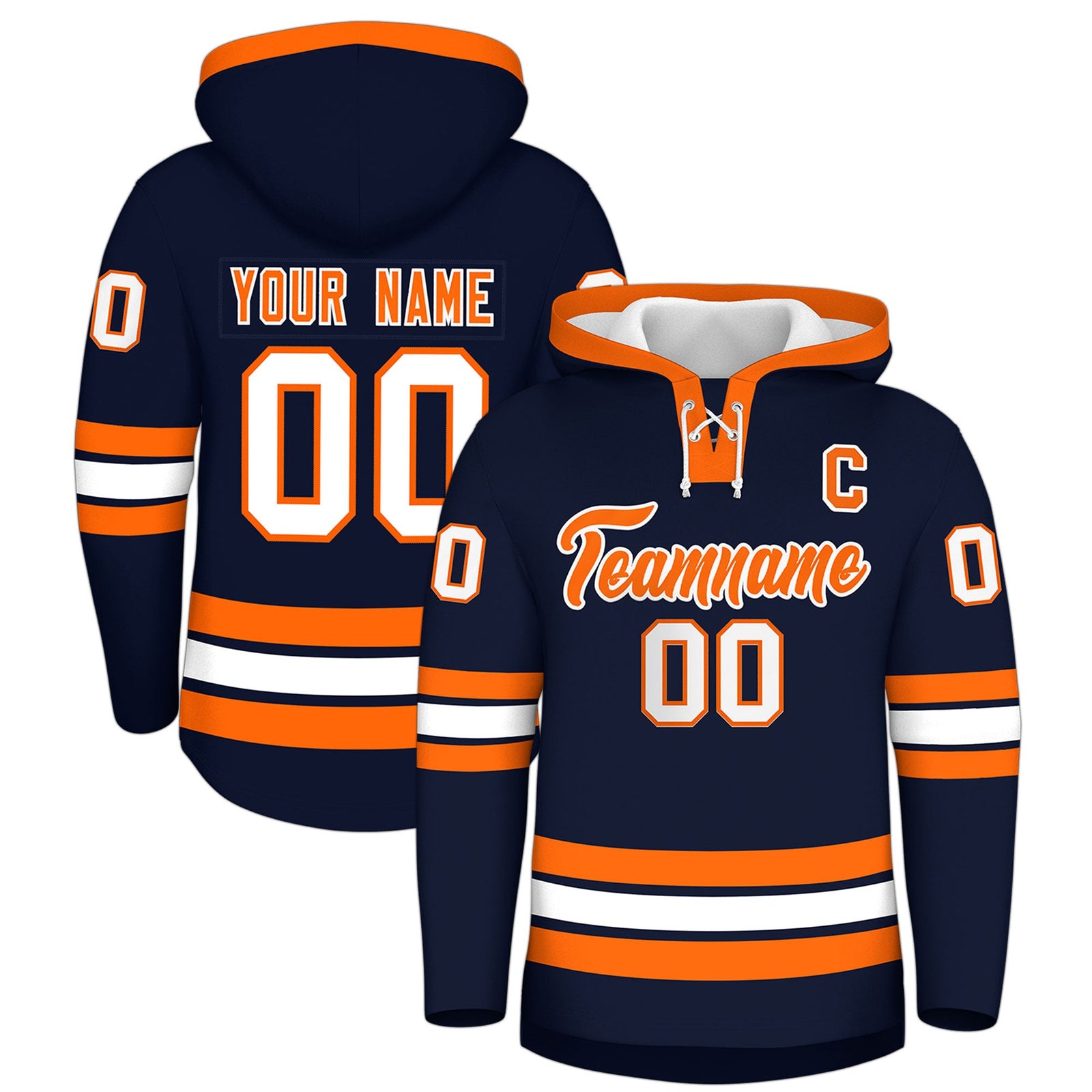 Custom Hockey Hoodie Jersey Navy Orange Classic Style for Men&Youth