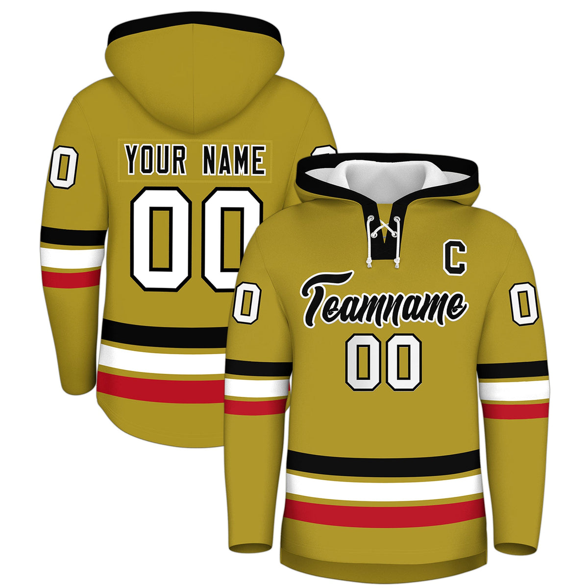 Custom Hockey Hoodie Jersey Old Gold Black Classic Style for Men&amp;Youth