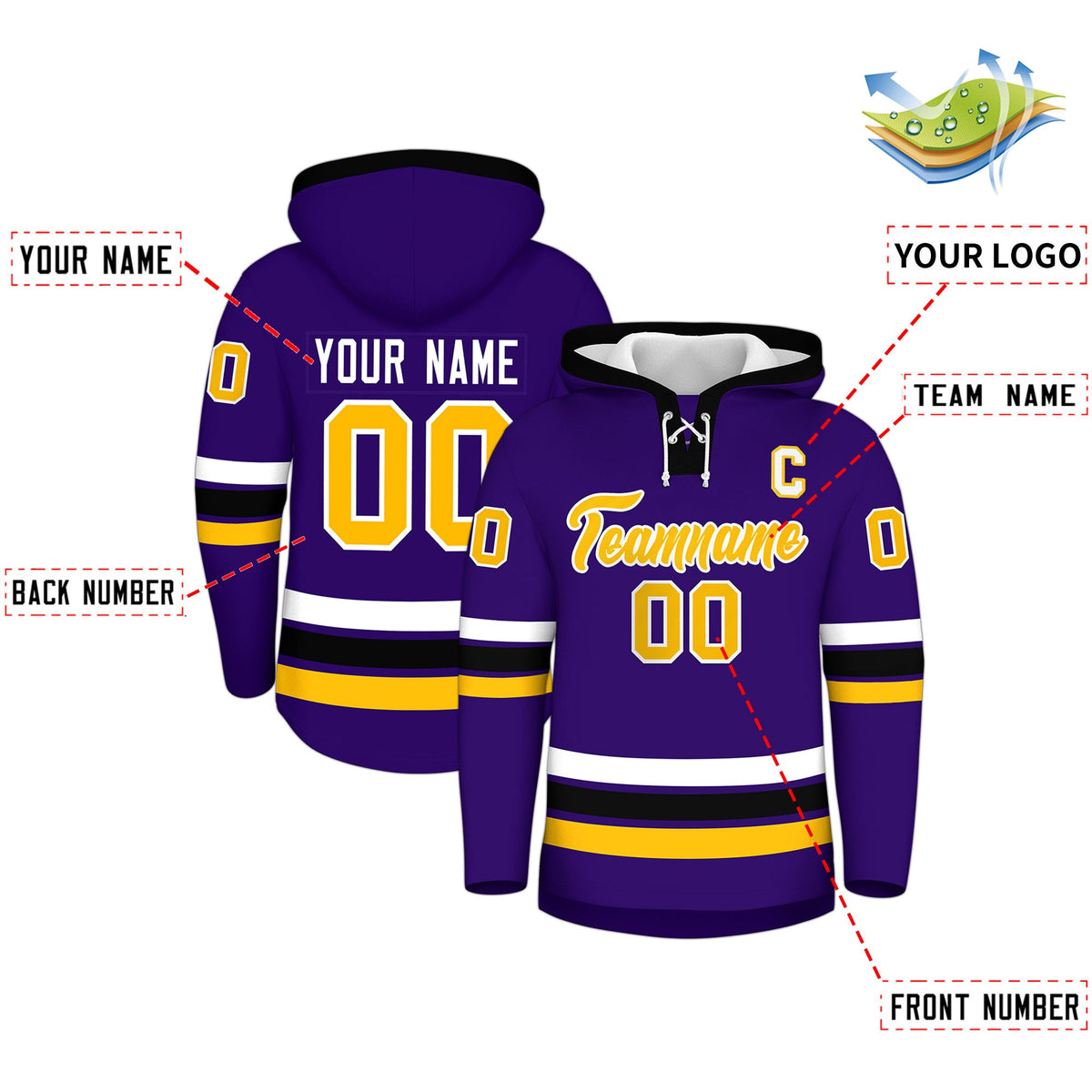 Custom Hockey Hoodie Jersey Purple Black Classic Style for Men&amp;Youth
