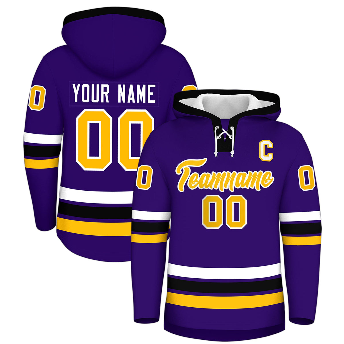 Custom Hockey Hoodie Jersey Purple Black Classic Style for Men&amp;Youth