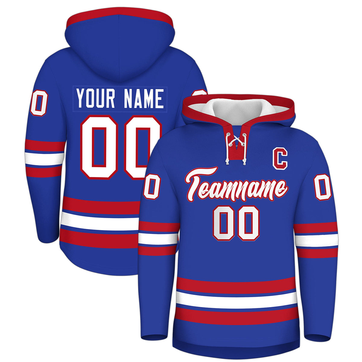 Custom Hockey Hoodie Jersey Royal Blue Red Classic Style Add Name,Number&amp;Logo