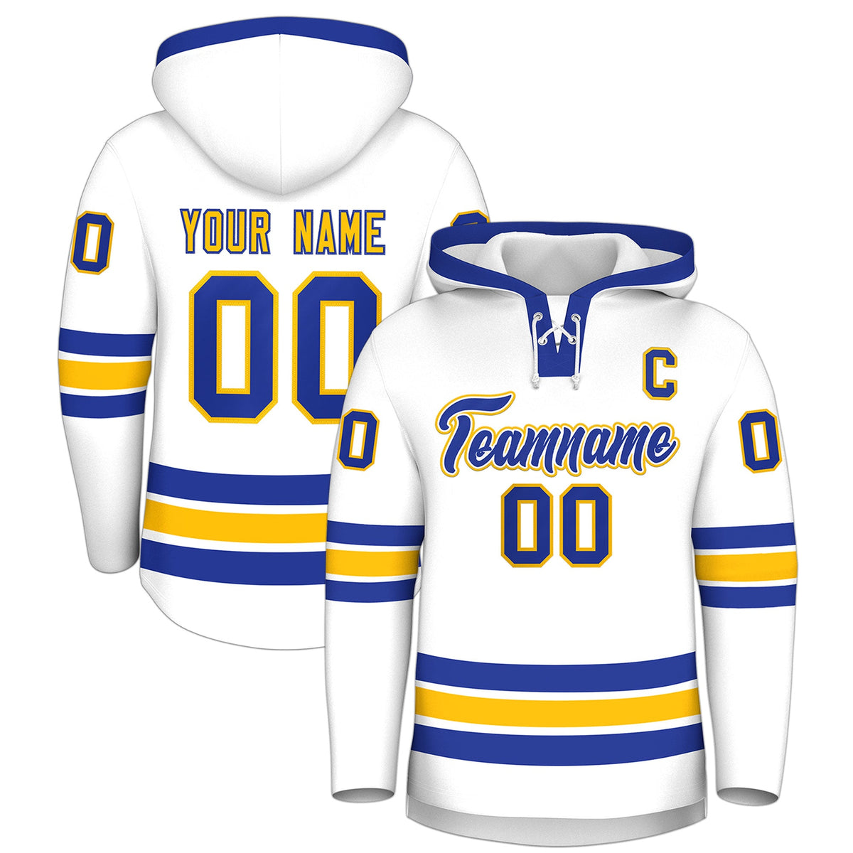 Custom Hockey Hoodie Jersey White Royal Blue Classic Style Add Name,Number &amp; Logo