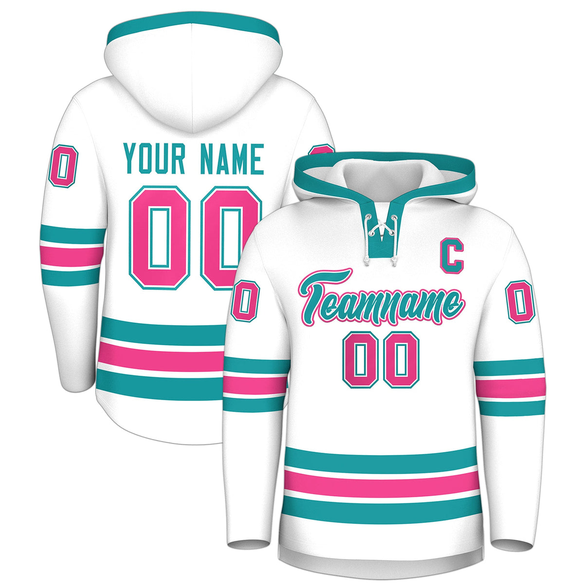 Custom Hockey Hoodie Jersey White Aqua Classic Style for Men&amp;Youth