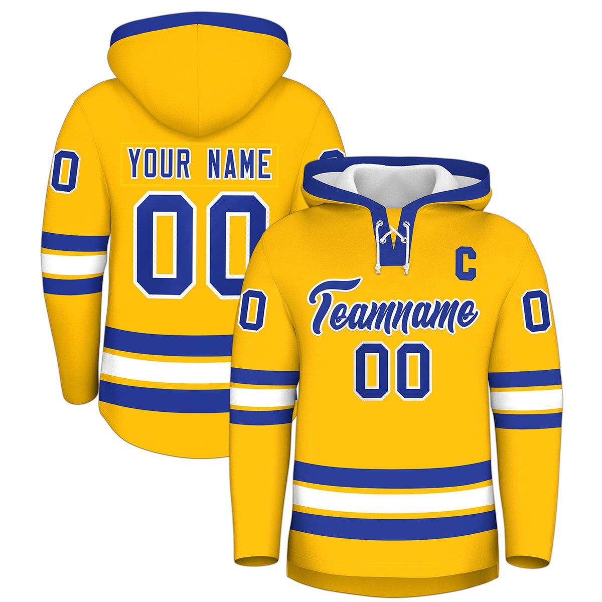 Custom Hockey Hoodie Jersey Gold Royal Blue Classic Style for Men&amp;Youth