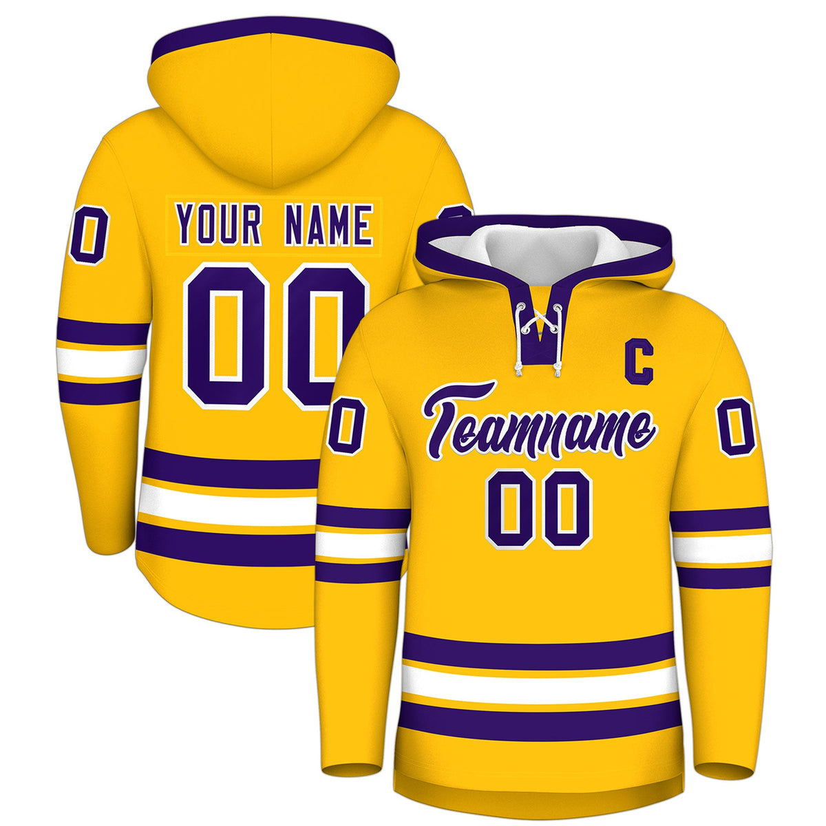 Custom Hockey Hoodie Jersey Gold Purple Classic Style Add Name,Number&amp;Logo