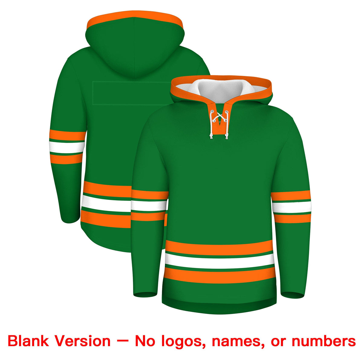 Custom Hockey Hoodie Jersey Kelly Green Orange Classic Style for Men&amp;Youth