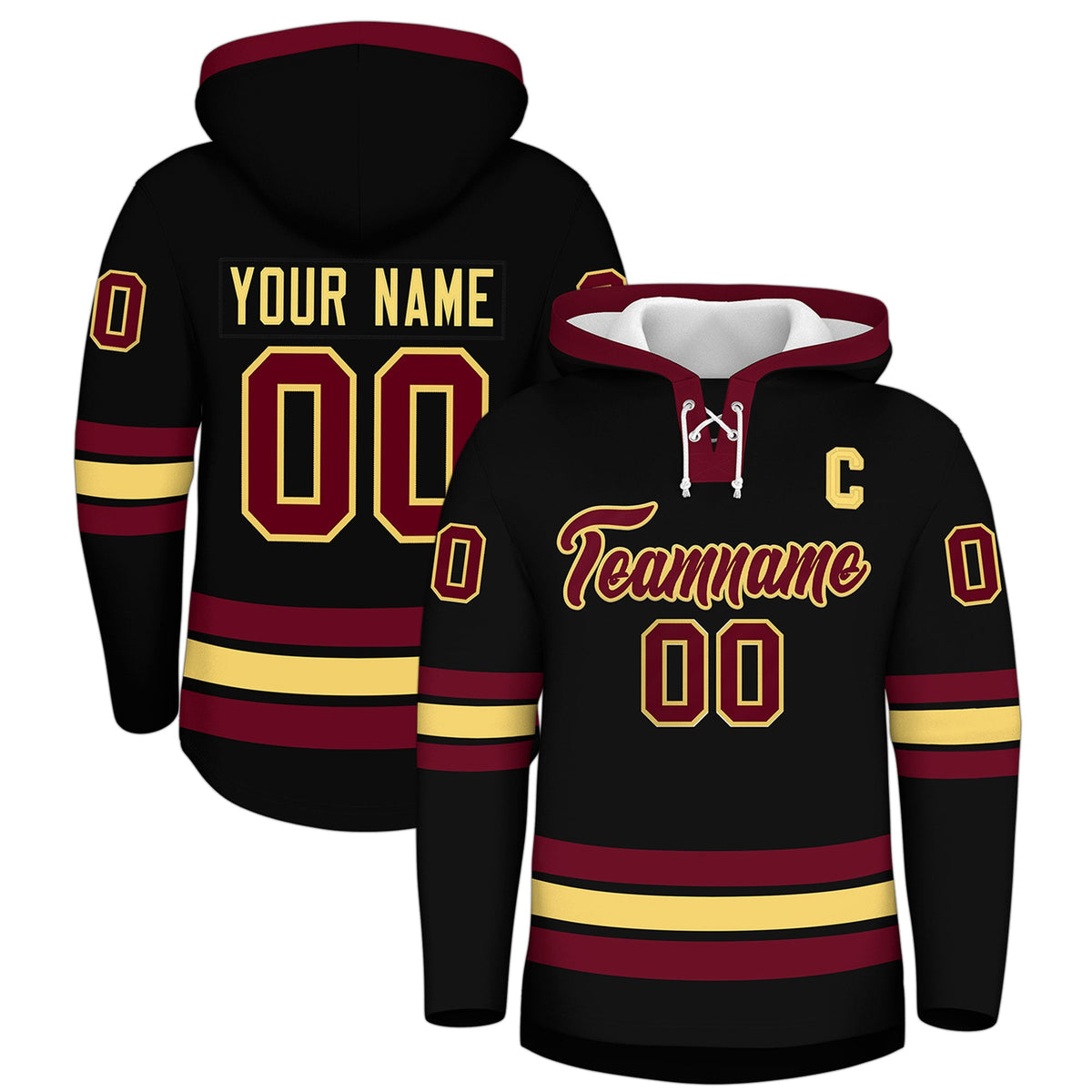 Custom Hockey Hoodie Jersey Black Crimson Classic Style for Men&amp;Youth