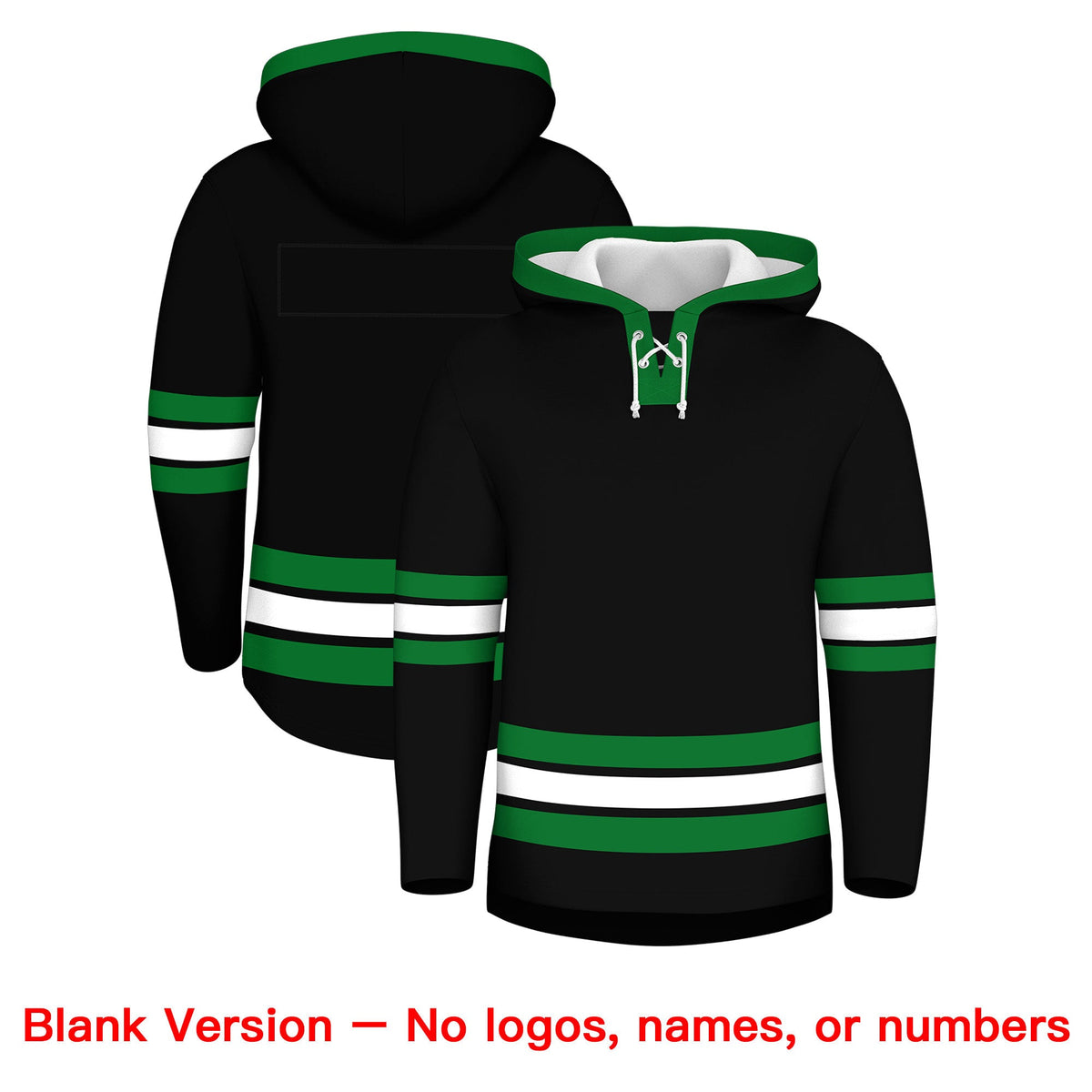 Custom Hockey Hoodie Jersey Black Kelly Green Classic Style for Men&amp;Youth