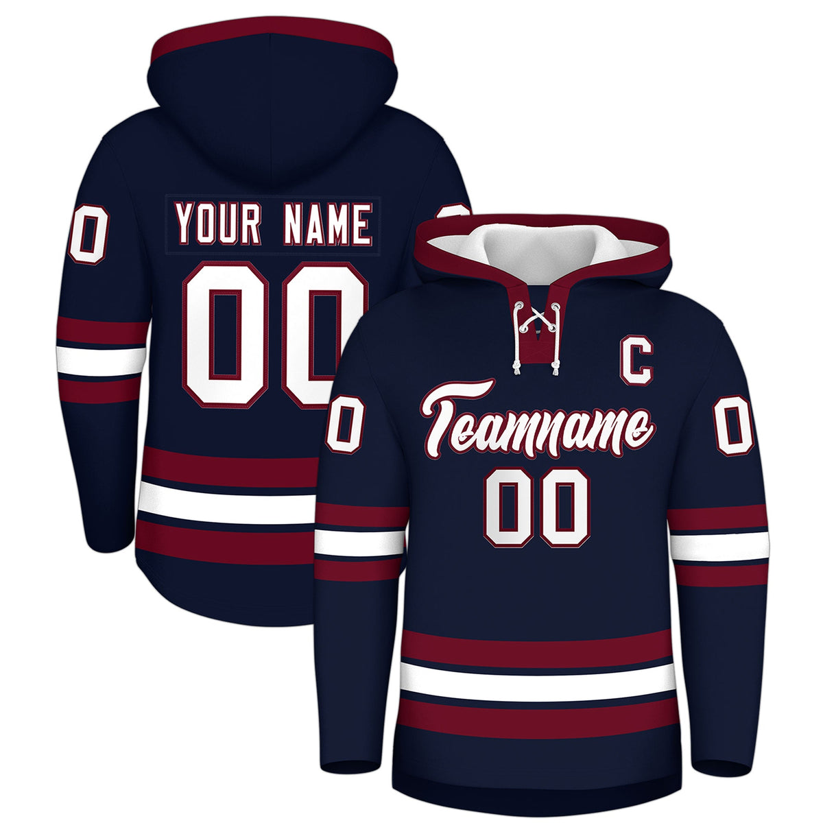 Custom Hockey Hoodie Jersey Navy Crimson Classic Style Add Name,Number&amp;Logo