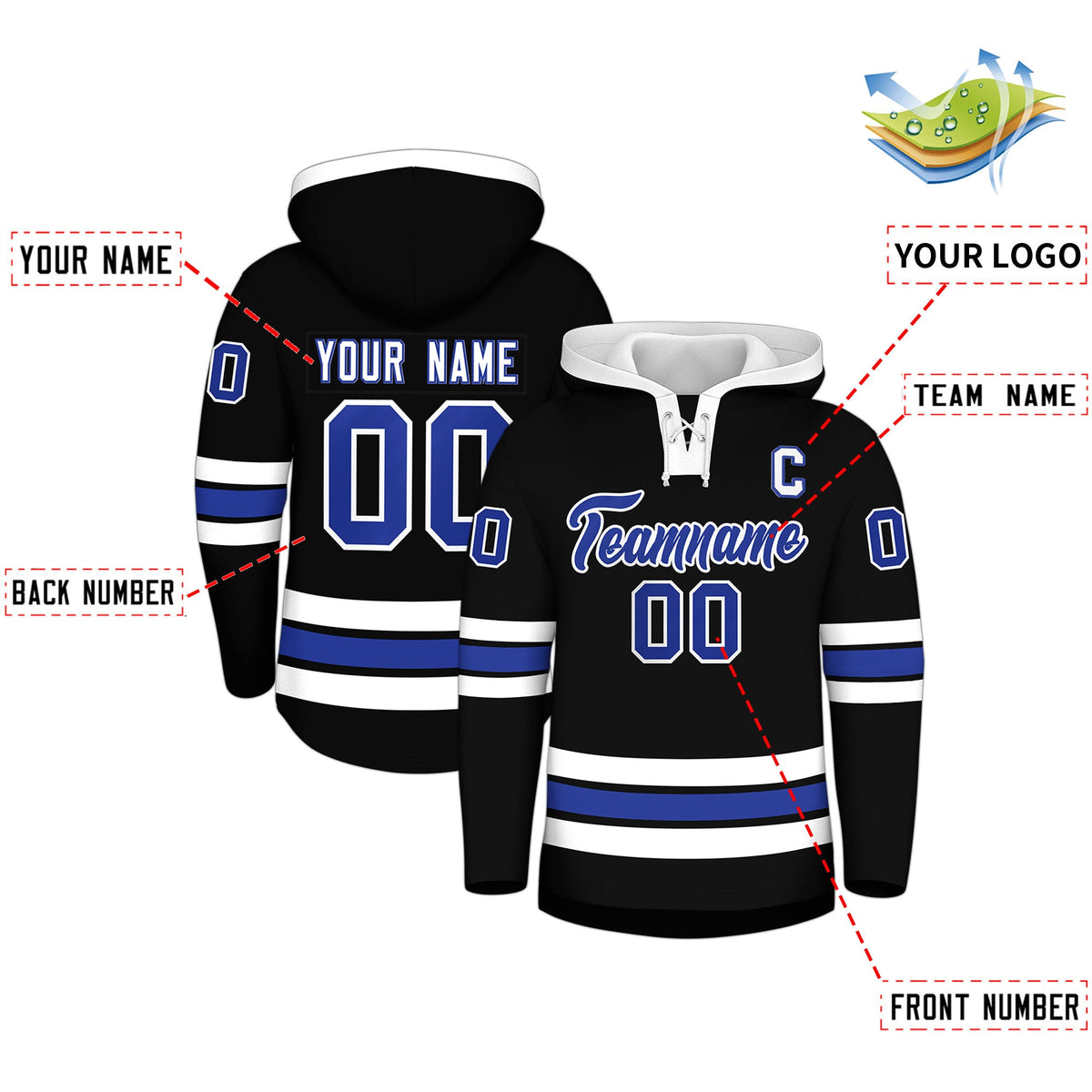 Custom Hockey Hoodie Jersey Black White Classic Style for Men&amp;Youth