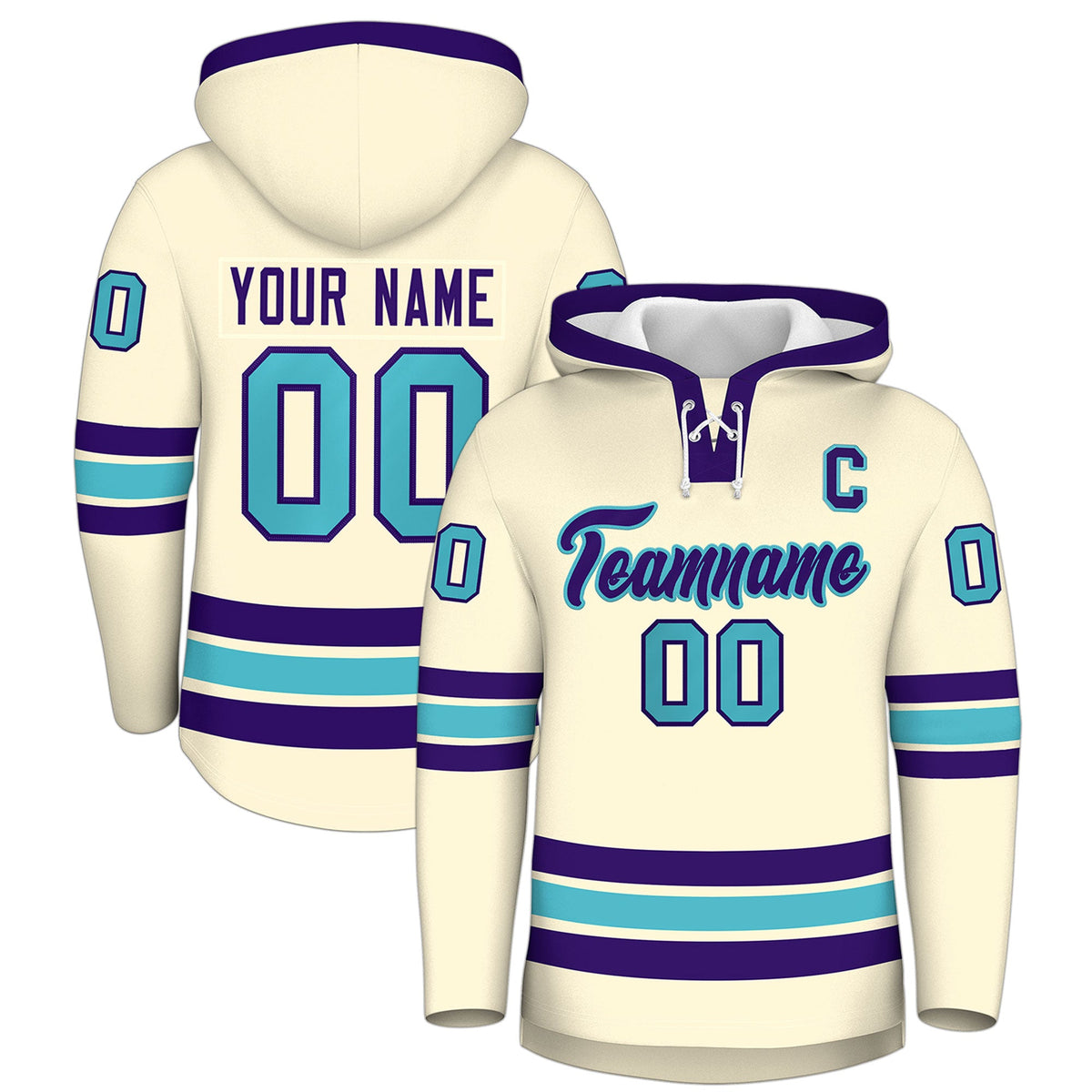 Custom Hockey Hoodie Jersey Cream Purple Classic Style for Men&amp;Youth
