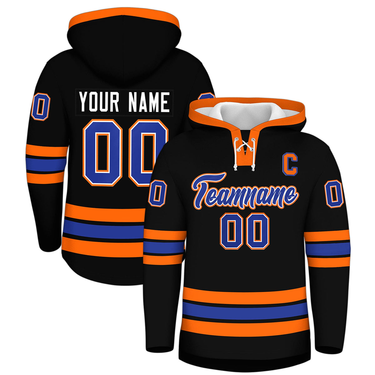 Custom Hockey Hoodie Jersey Black Orange Classic Style for Men&amp;Youth