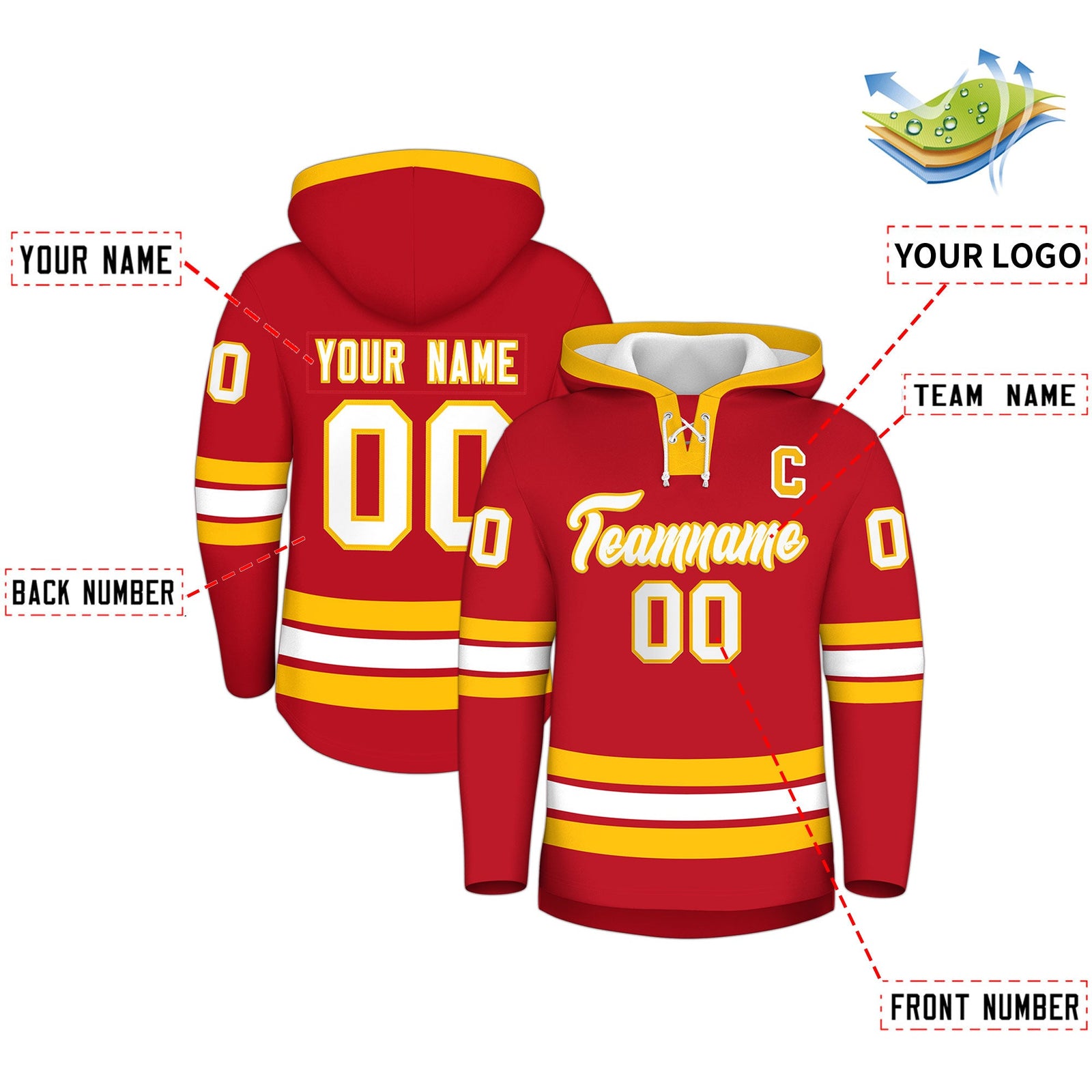 Custom Hockey Hoodie Jersey Red White Classic Style for Men&Youth