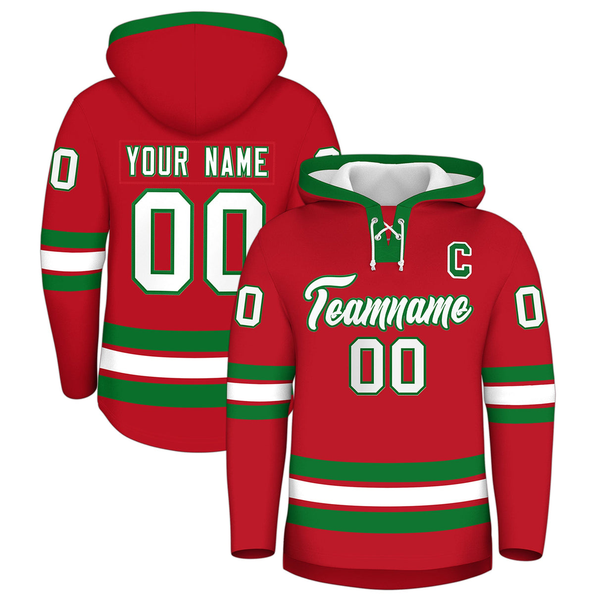 Custom Hockey Hoodie Jersey Red Kelly Green Classic Style for Men&amp;Youth
