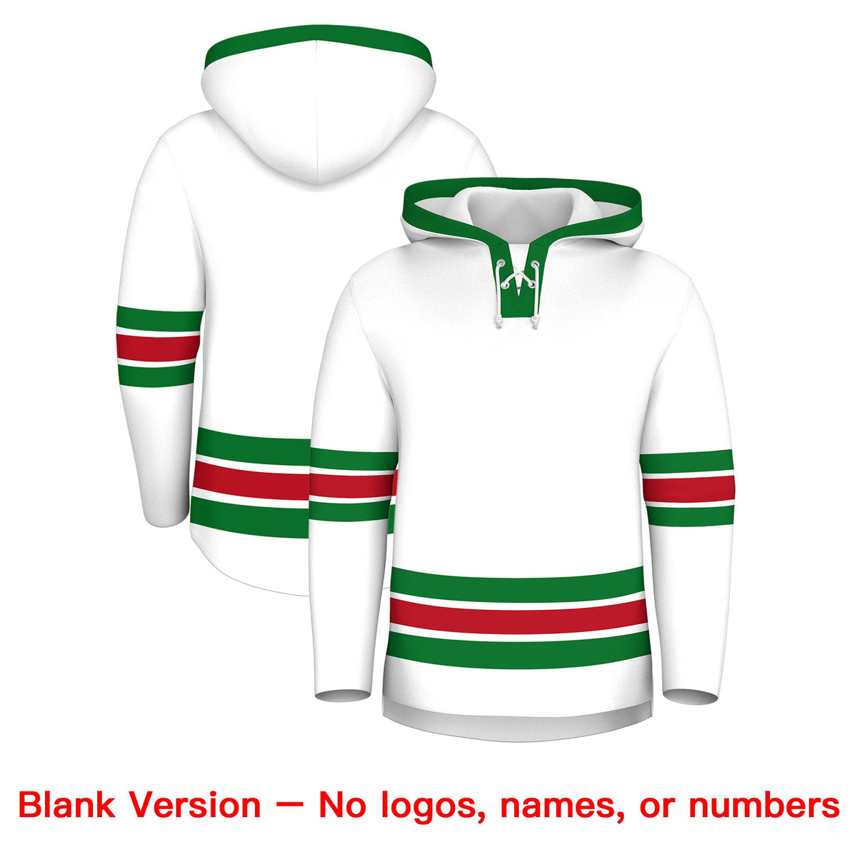Custom Hockey Hoodie Jersey White Kelly Green Classic Style Add Name,Number&amp;Logo