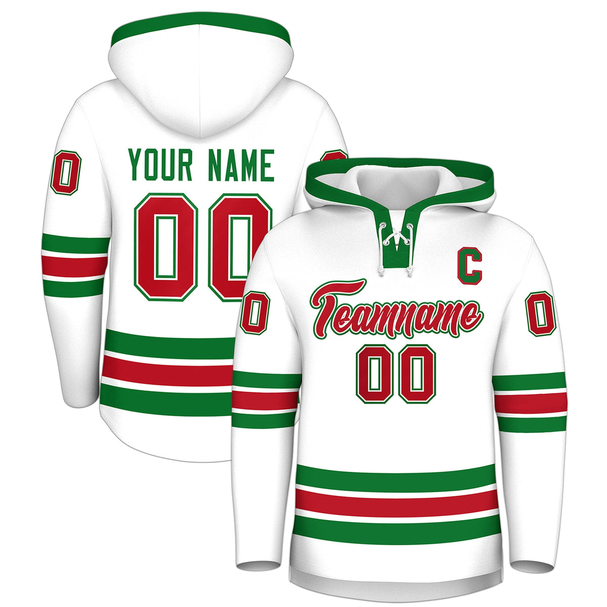 Custom Hockey Hoodie Jersey White Kelly Green Classic Style Add Name,Number&amp;Logo