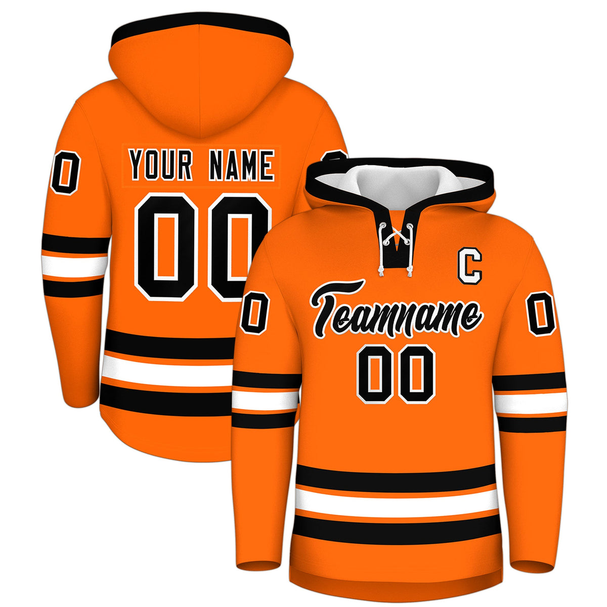 Custom Hockey Hoodie Jersey Orange Black Classic Style for Men&amp;Youth