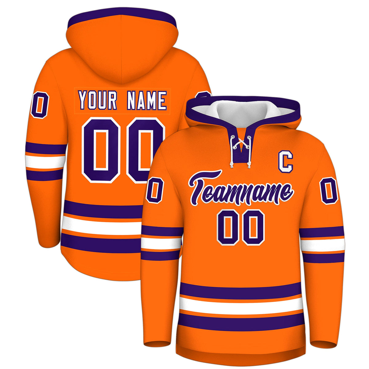 Custom Hockey Hoodie Jersey Orange Purple Classic Style for Men&amp;Youth