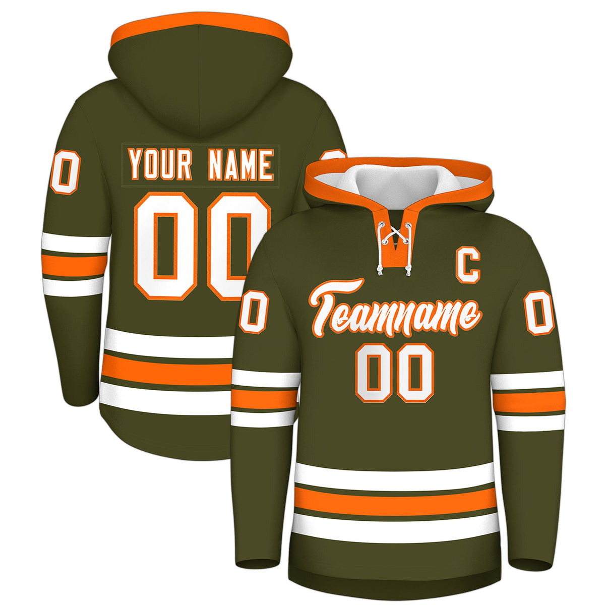 Custom Hockey Hoodie Jersey Olive Orange Classic Style for Men&amp;Youth