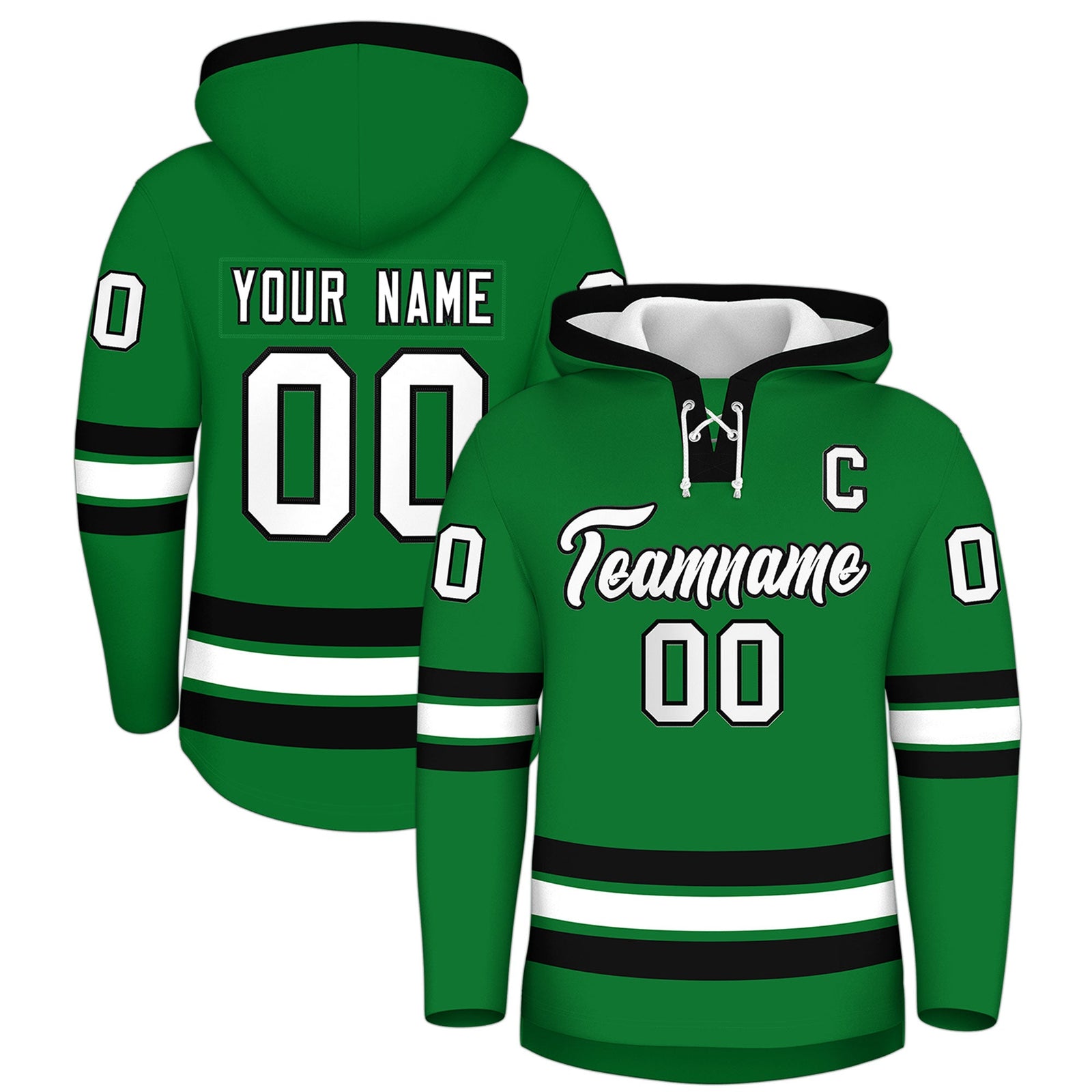 Custom Hockey Hoodie Jersey Kelly Green Black Classic Style for Men&Youth
